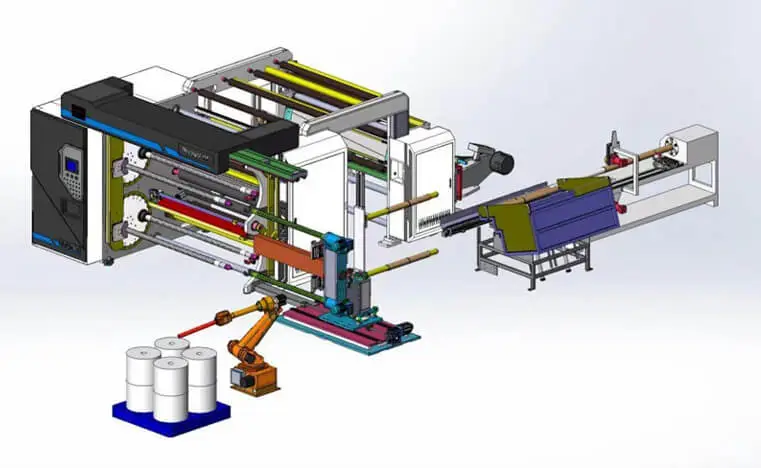 The full automatic slitting rewinder machine with auto unload and Automatic palletizing inline is under development...